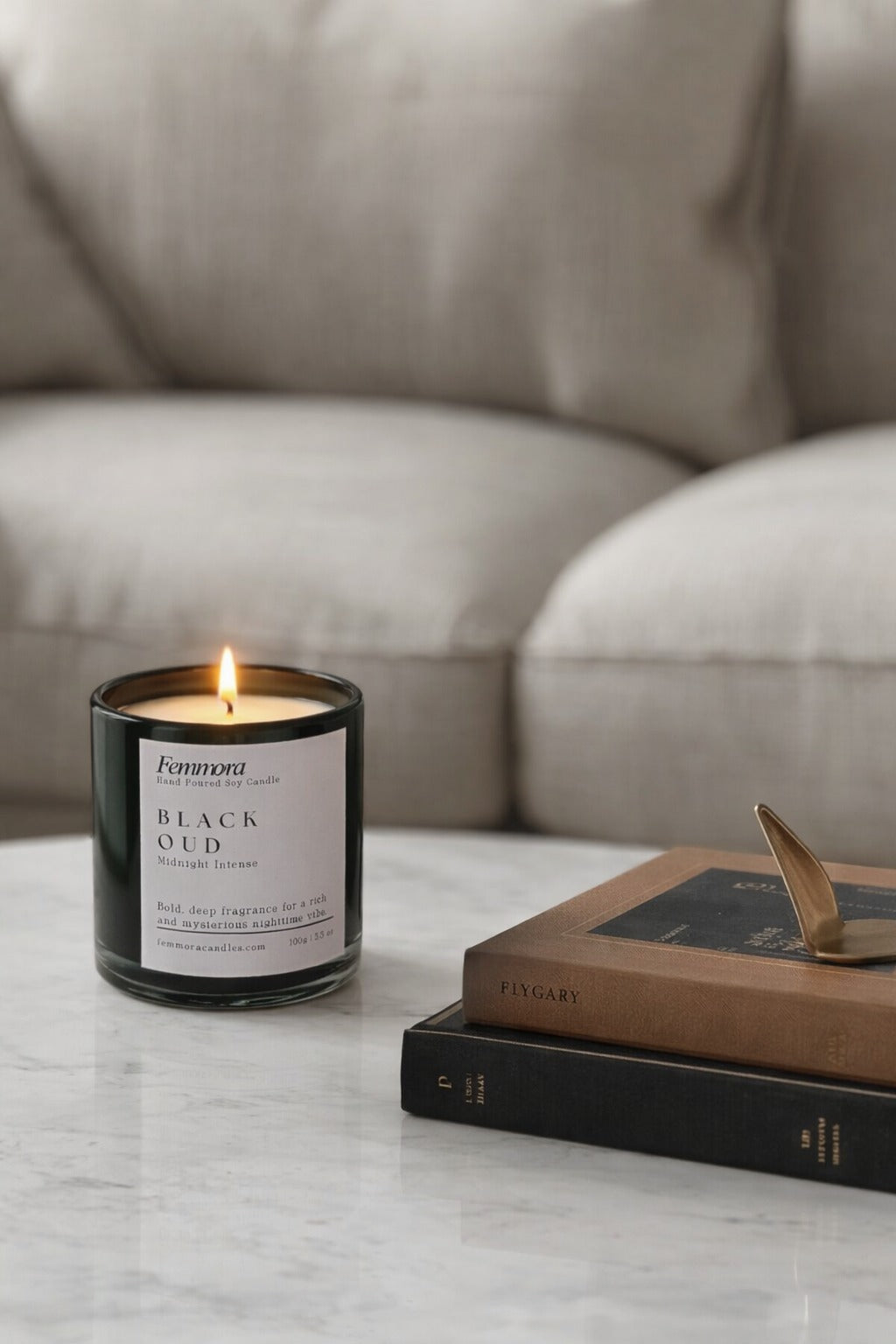 Femmora Handmade Black Jar Black Oud Scented Candle for Home & Office