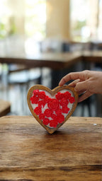 Femmora Wooden Heart-Shaped Decorative Candle with Red Flowers Design