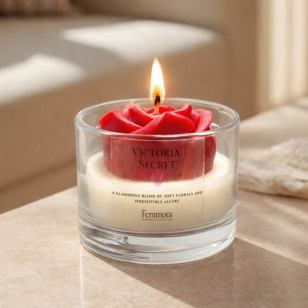 Femmora Handmade Floral, Fruity, Sandalwood Candles in Jar | White & Red Combination