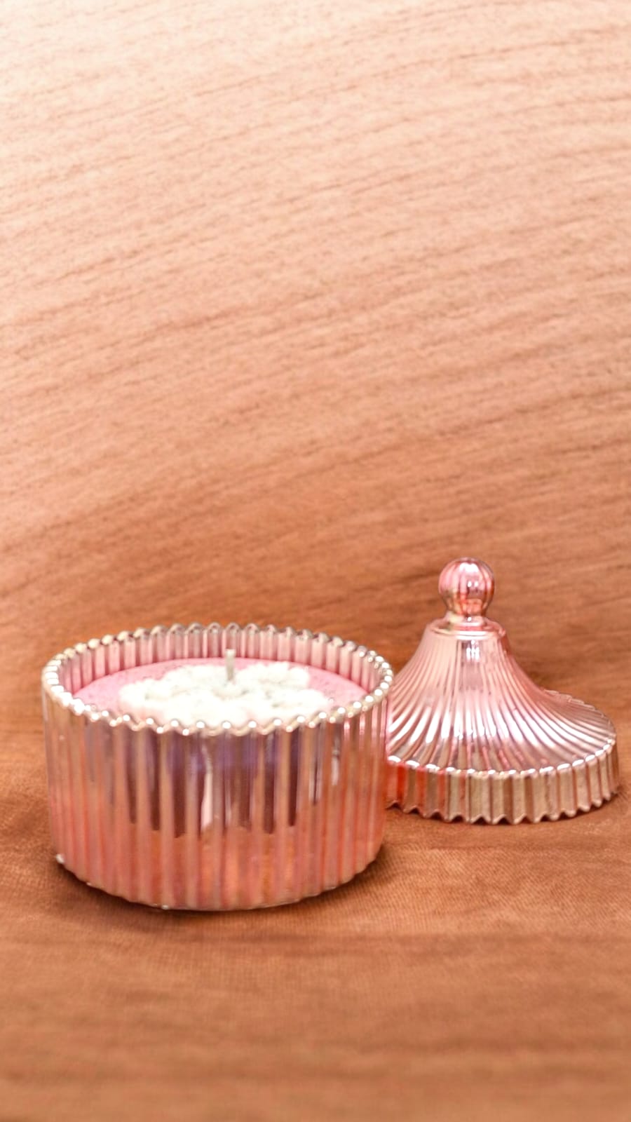 Femmora Handmade Decorative Rose Gold Candle Jar | Ocean Breeze Flower, Long-Lasting Aroma