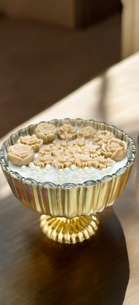 femmora candles luxury gold ribbed decorative jar home decor flower pearls