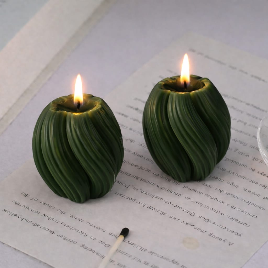 Femmora Handmade Luxury Swirl Ribbed Spiral Scented Candles – Set of 2
