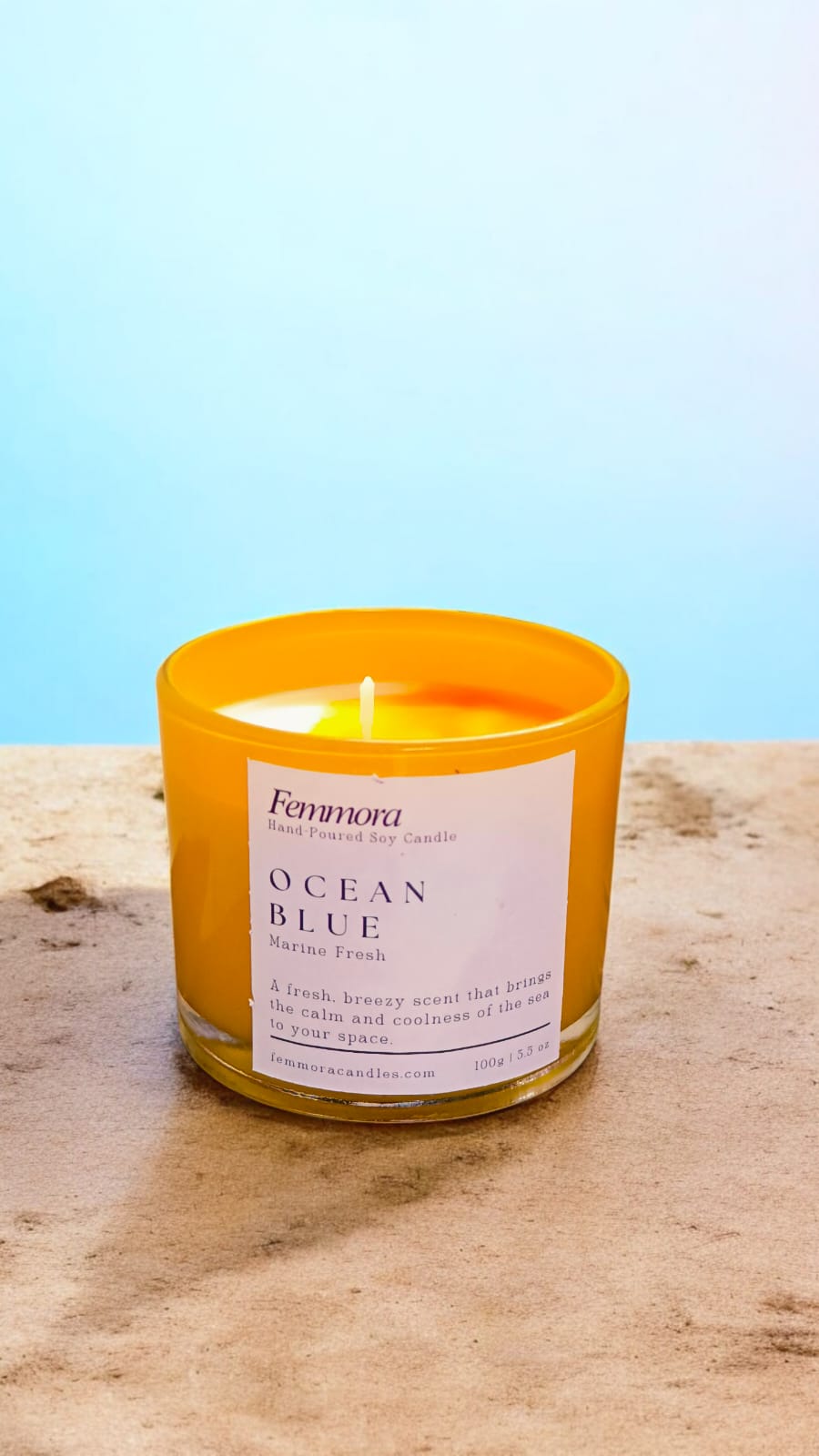 Femmora Handmade Ocean Breeze Scented Candle – Fresh, Clean & Calming