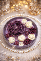 Femmora Handmade Luxury Shimmering Flower Glass Jar Candle – White & Purple