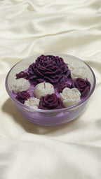 Femmora Handmade Luxury Shimmering Flower Glass Jar Candle – White & Purple