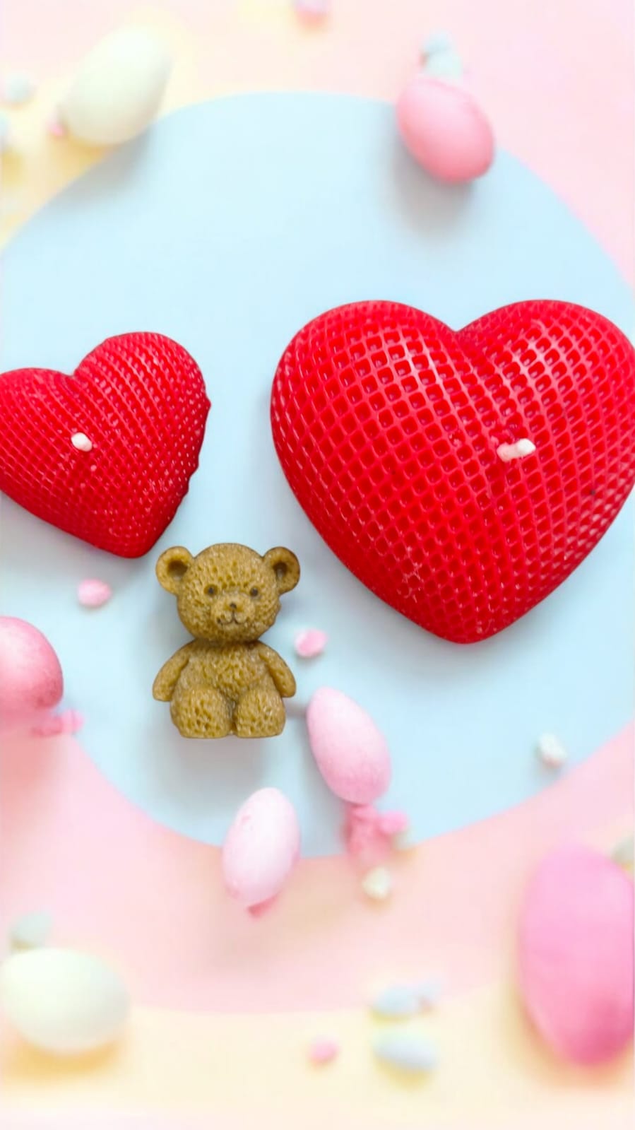 Femmora Handmade Ocean Breeze Heart Shape Candles with Teddy – Valentine’s Day Gift Set (Pack of 3)