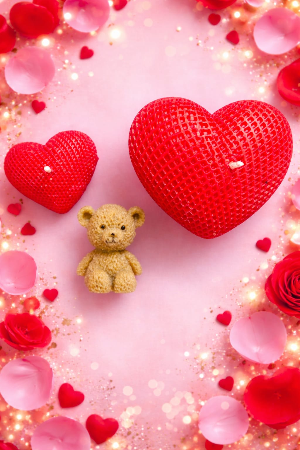 Femmora Handmade Ocean Breeze Heart Shape Candles with Teddy – Valentine’s Day Gift Set (Pack of 3)