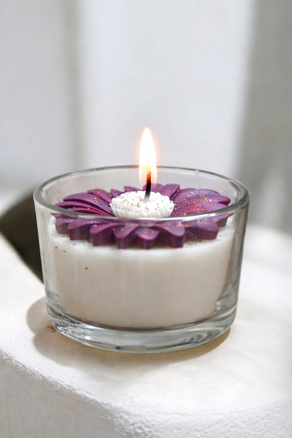 Femmora Handmade Premium Glass Bowl Purple Flower Candle – Floral Fragrance | Luxury Home Décor & Gifting Candle