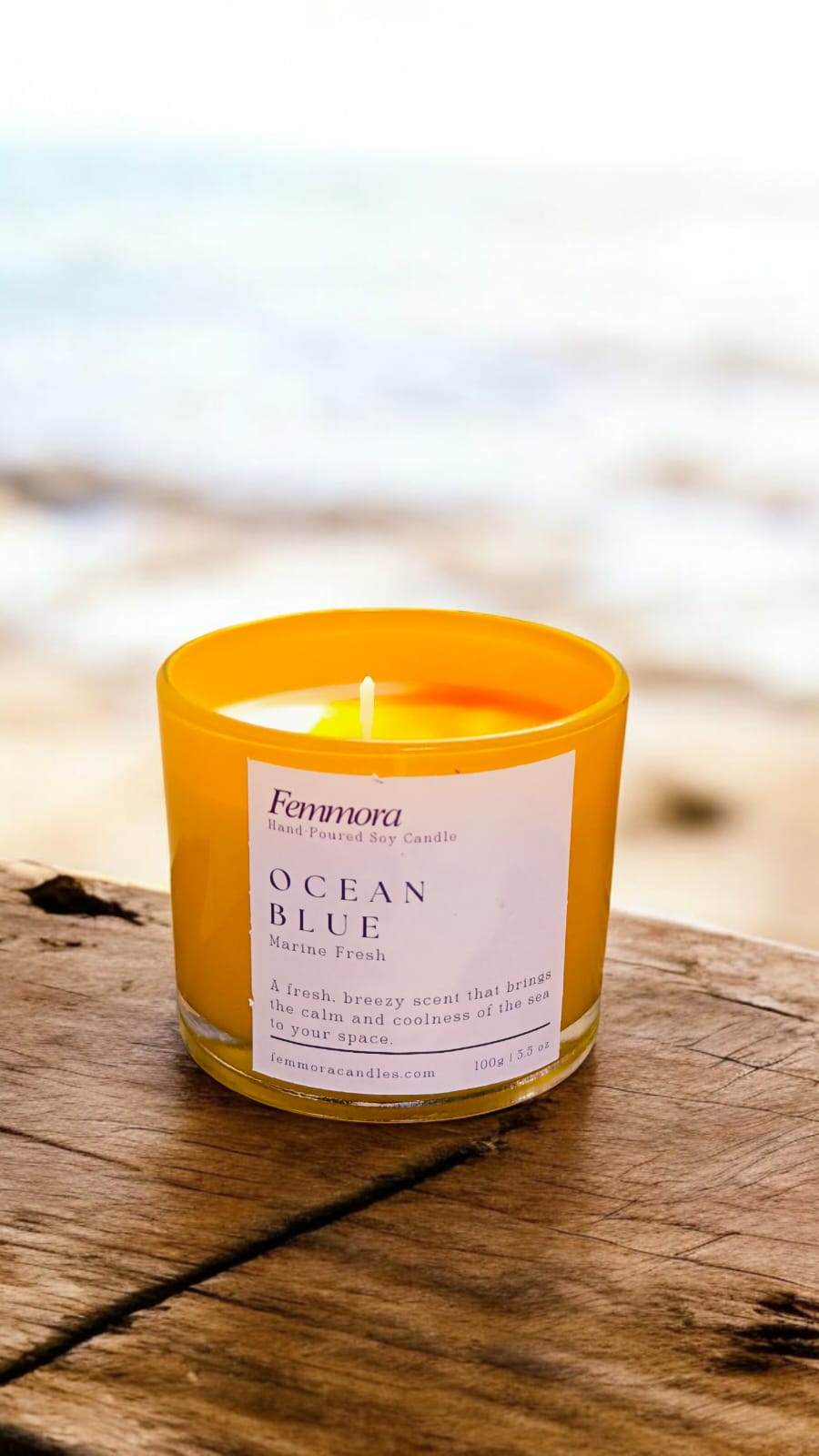 Femmora Handmade Ocean Breeze Scented Candle – Fresh, Clean & Calming