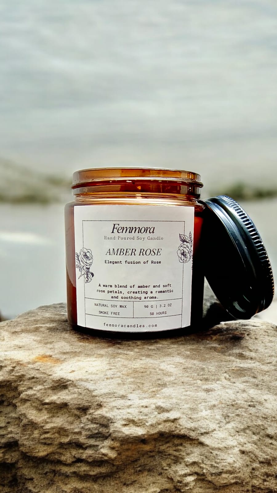 Femmora Handmade Amber Rose Candle – Warm, Floral & Luxurious