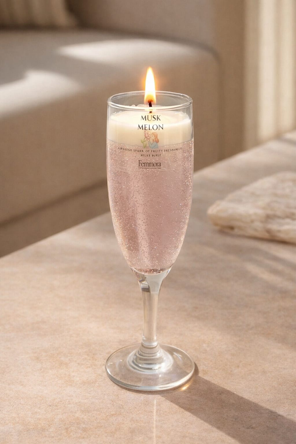 Femmora Handmade Luxury Gel Candle in Champagne Flute | Musk Melon