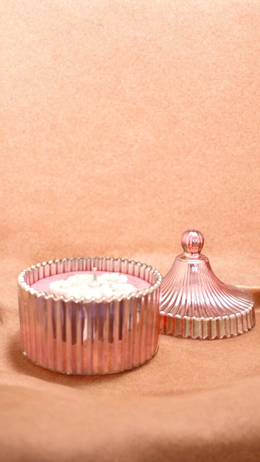 Femmora Handmade Decorative Rose Gold Candle Jar | Ocean Breeze Flower, Long-Lasting Aroma